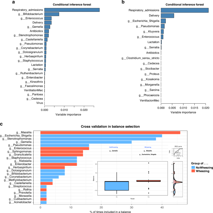 Fig. 7: Prediction of recurrent wheezing development by integrating microbial and perinatal factors using Random Forest.