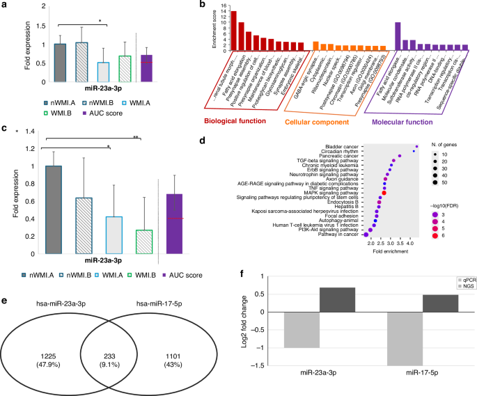 Fig. 3: Regulators of Adipogenesis and Myelination miR-23a and miR-17 are differentially expressed in qPCR but not in RNA-seq.