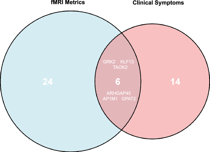 Fig. 6: Intersection analysis of genes common to brain function and clinical symptomatology.