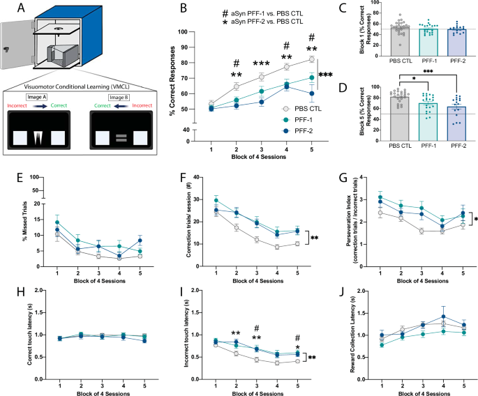 Fig. 5: Inoculation of both α-synuclein pre-formed fibrils induce severe stimulus-response learning cognitive impairments in M83 mice.