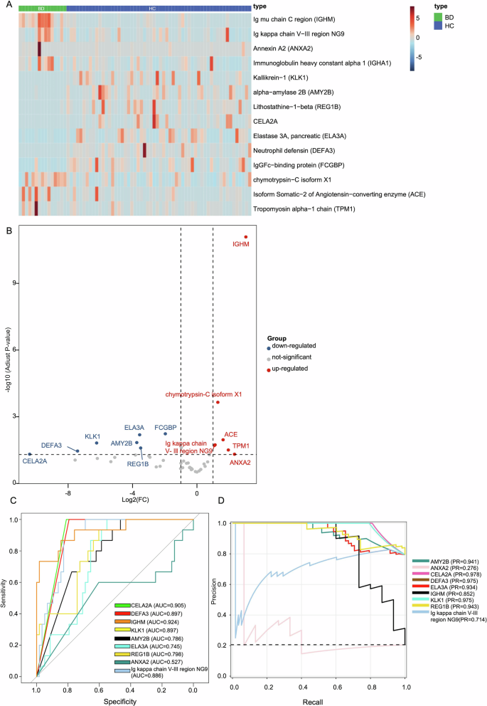 Fig. 4: Proteomic profiling reveals altered human protein expression in BD patients.