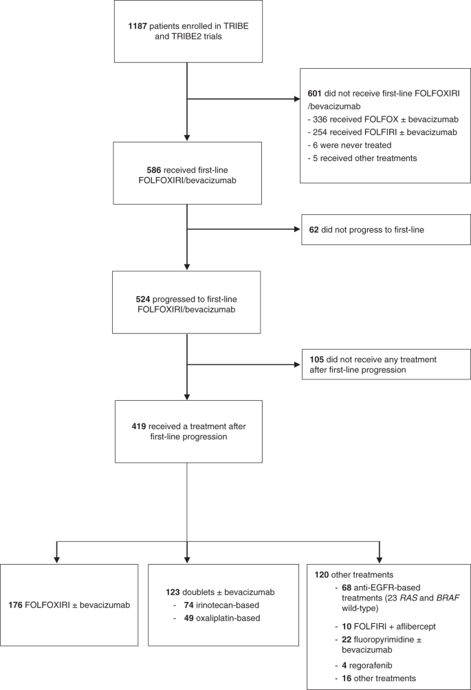 Treatments after progression to first-line FOLFOXIRI and bevacizumab in  metastatic colorectal cancer: a pooled analysis of TRIBE and TRIBE2 studies  by GONO | British Journal of Cancer