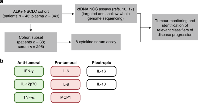 Fig. 1: Serum cytokine analysis was performed in longitudinal samples in ALK + NSCLC patients.