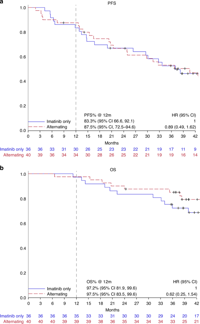 Fig. 1: Patient survivals of Arm A versus Arm B.