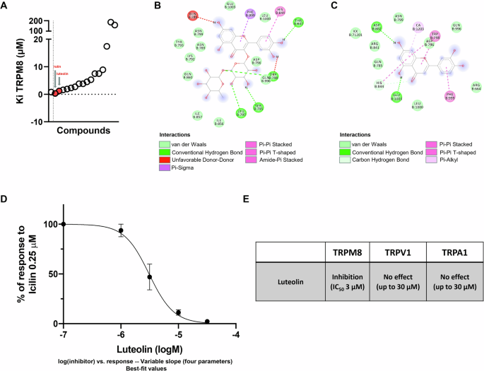 Fig. 1: Luteolin is a new selective TRPM8 blocker.