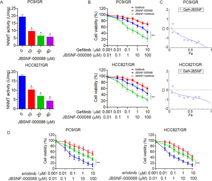 Fig. 6: Pharmacological inhibition of NNMT overcomes EGFR-TKIs resistance in NSCLC cells in vitro.