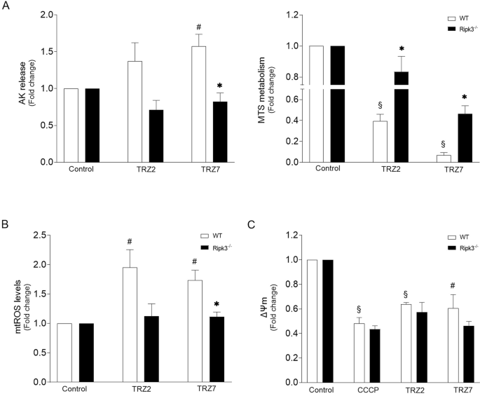 Fig. 5: RIPK3 is involved in Ru-TRZ-mediated cell damage.