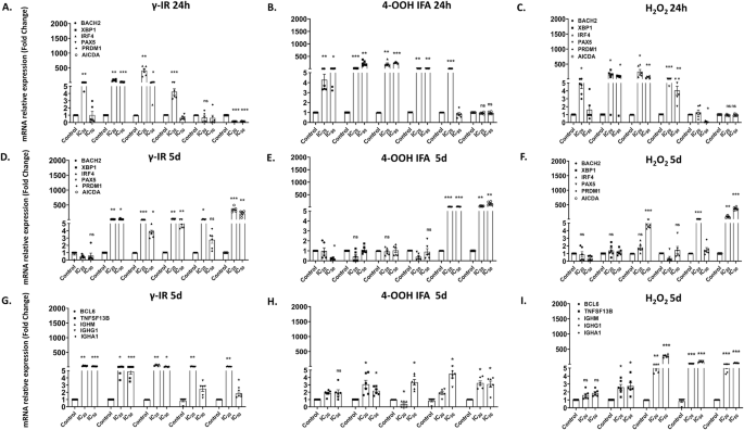 Fig. 7: Expression of B cell differentiation, survival genes, and heavy chain transcripts.