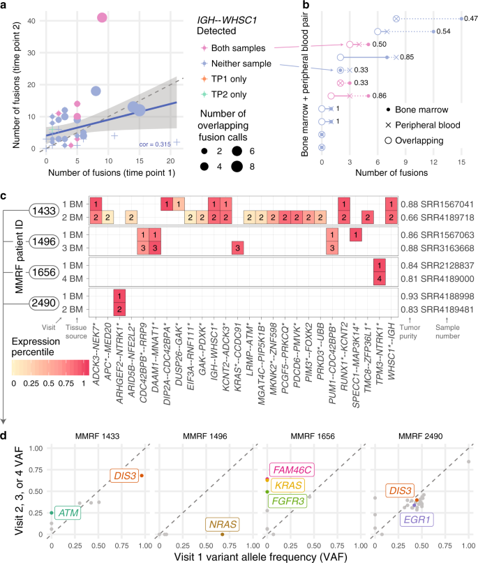 Fig. 3: Fusions detected from multiple clinical samples and fusion evolution.