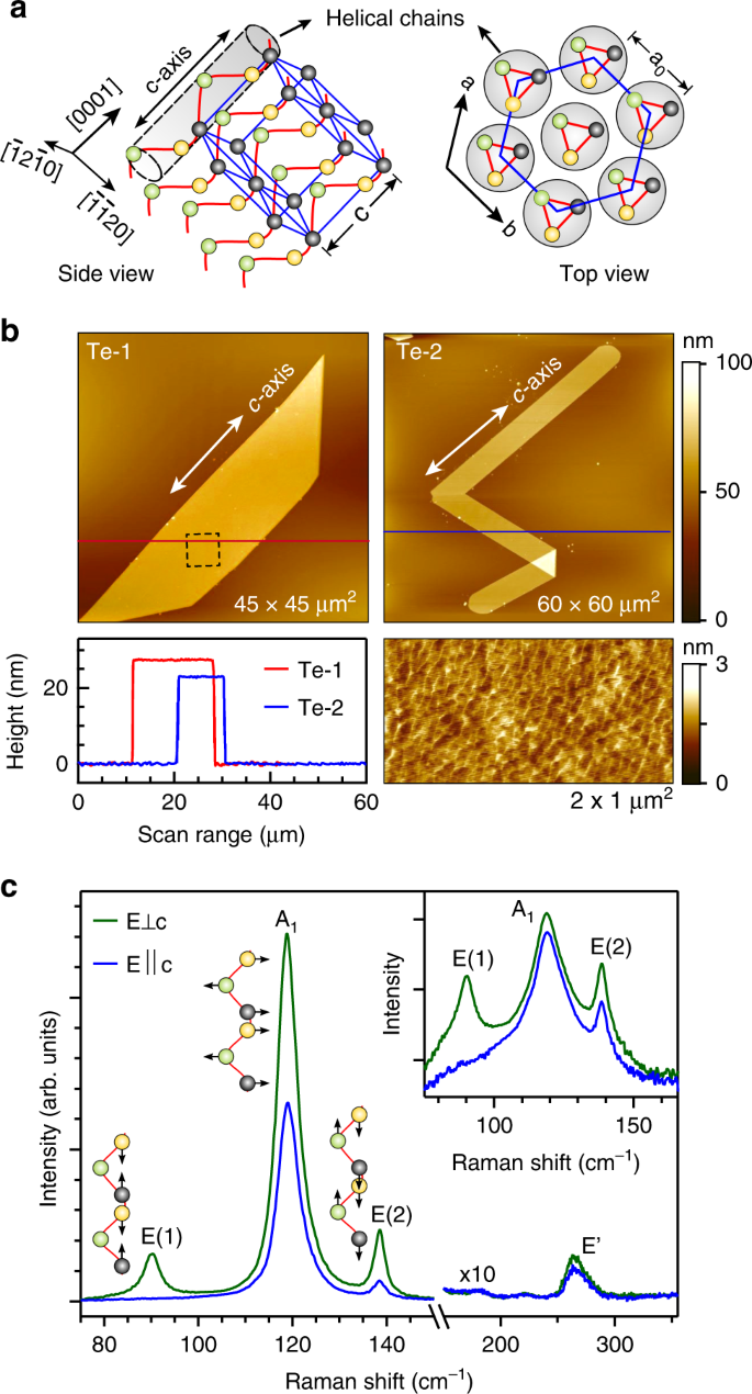 Fig. 1: Structure and morphology of Te nanosheets.