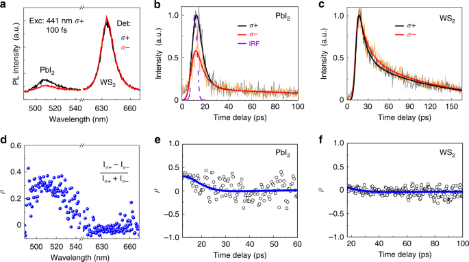 Fig. 3: Spin polarization dynamics of PbI2/WS2 heterostructures.