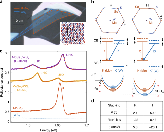 Fig. 1: Hybrid excitons in rotationally aligned WS2/MoSe2 bilayers.