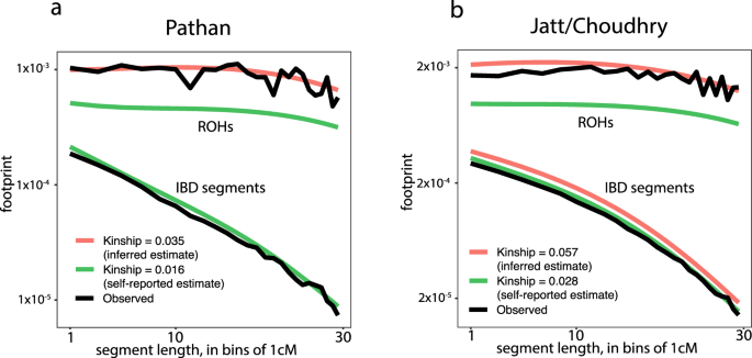 Fig. 5: Observed ROH and IBD footprints compared to the expectation under a coalescent model54.