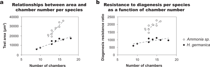 Fig. 6: Variation in diagenetic susceptibility to isotopic exchange per species and during ontogeny.