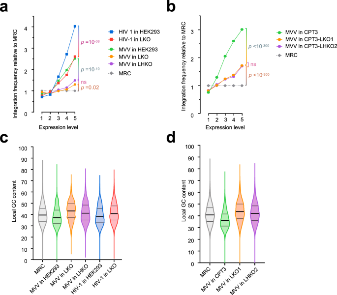 Fig. 5: Effects of LEDGF/p75 depletion on MVV integration site distribution.