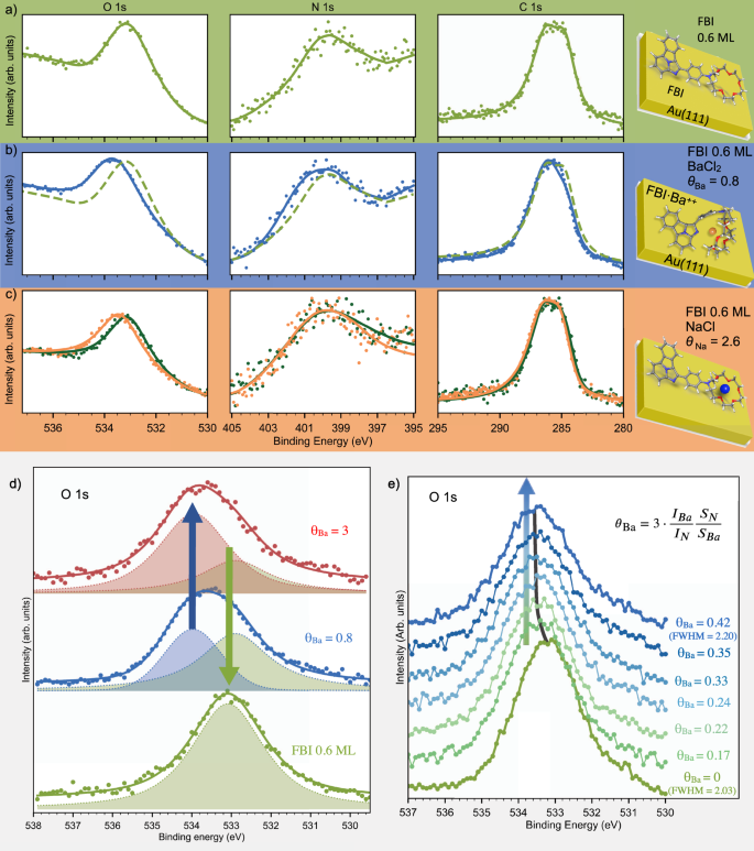 Fig. 2: XPS demonstration of the chemical changes induced by the molecular chelation.