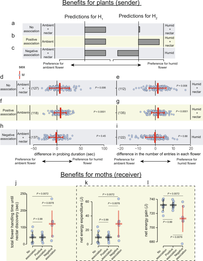 Fig. 5: Moth responses to floral humidity decoupled from rewards reveal the signal-like role of floral humidity.