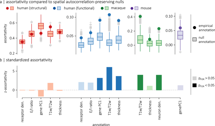 Fig. 3: Standardized assortativity of micro-architectural annotations.