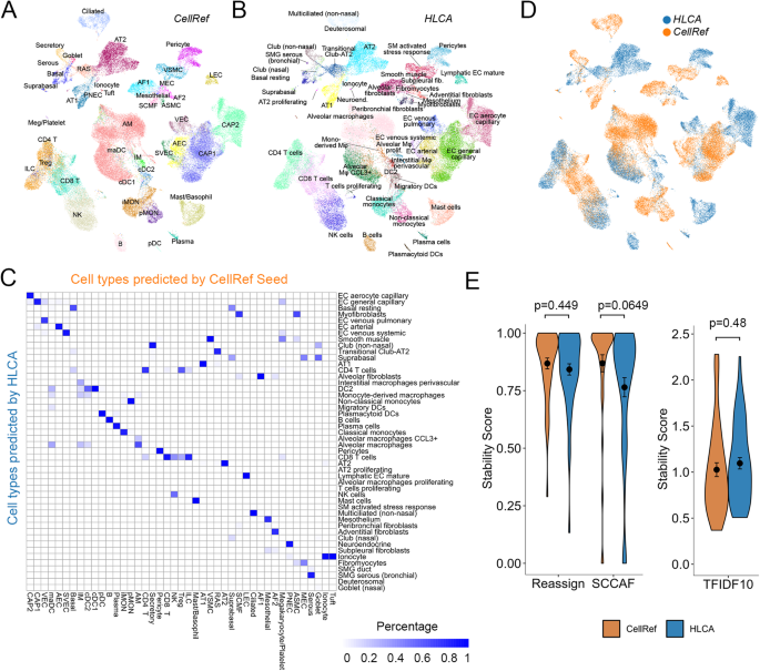 Fig. 8: Assessment of cell type stability of automated annotation using CellRef.