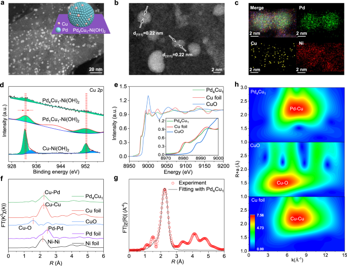Fig. 1: Characterization of Pd4Cu1-Ni(OH)2 sample.