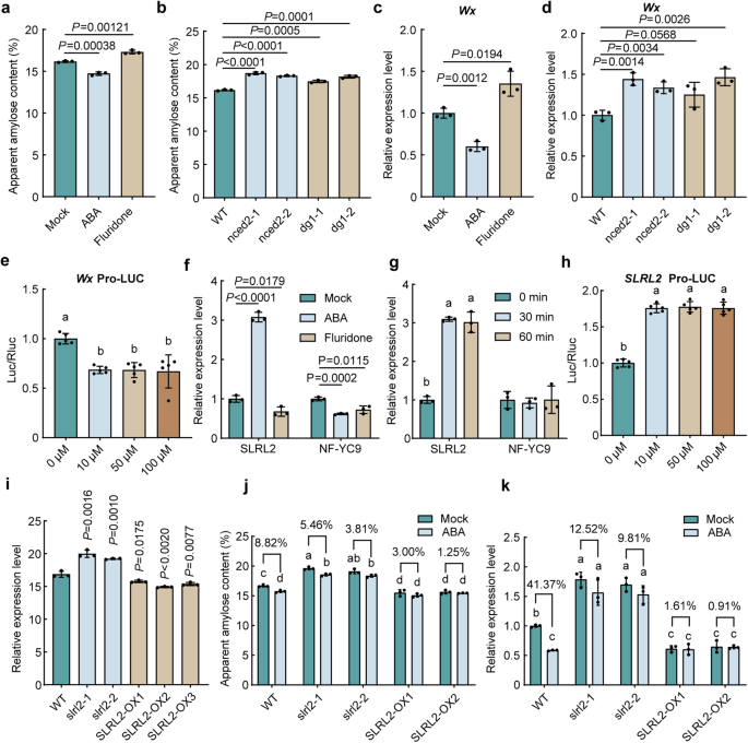 Fig. 1: SLRL2 is a candidate transcription factor mediating ABA regulation of amylose content (AC) in rice.