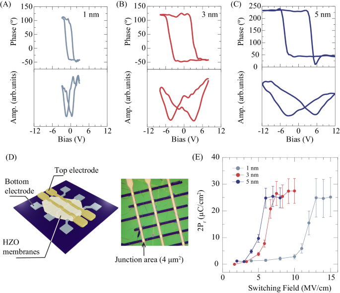 Fig. 4: Demonstration of ferroelectricity in ultrathin HZO membranes.