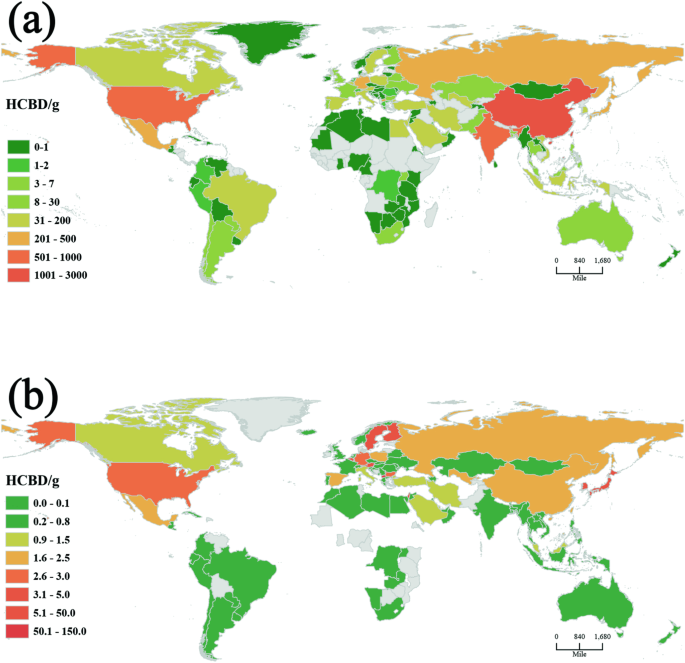 Fig. 3: Global hexachlorobutadiene (HCBD) atmospheric emissions in 2018.