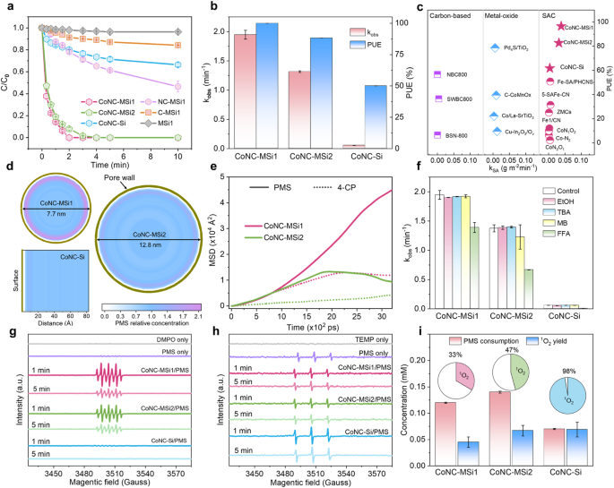 Fig. 3: Nanoconfinement effects analysis on Fenton-like catalytic activity, mass transfer, and pathway.
