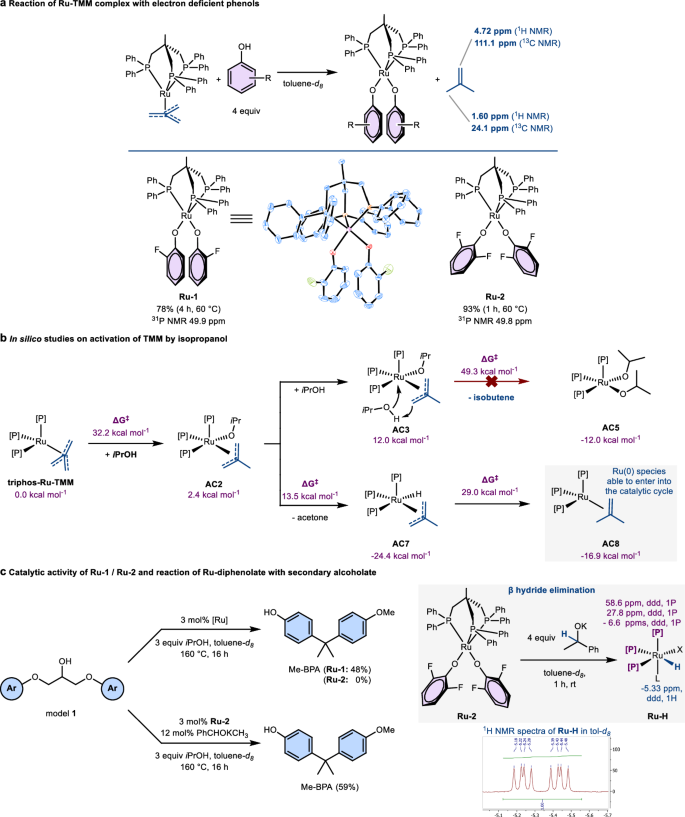 Fig. 4: Formation and reactivity of ruthenium diphenolates.