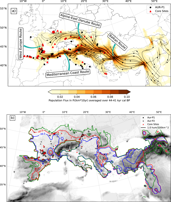 Fig. 4: Dispersal routes and population extend.