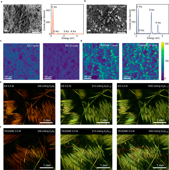 Fig. 4: Observation of K2Sx particles in cathode side of K-Na/S batteries.