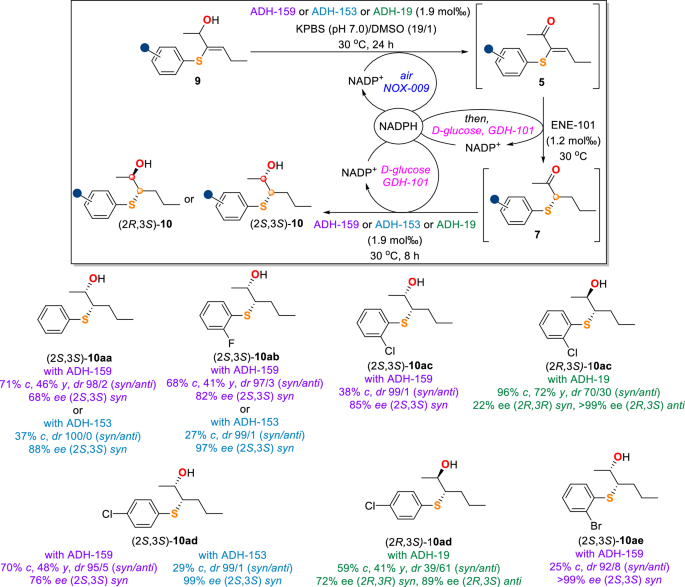 Fig. 7: Scope of three-step one-pot bio-bio-bio cascade for β-hydroxysulfide synthesis.
