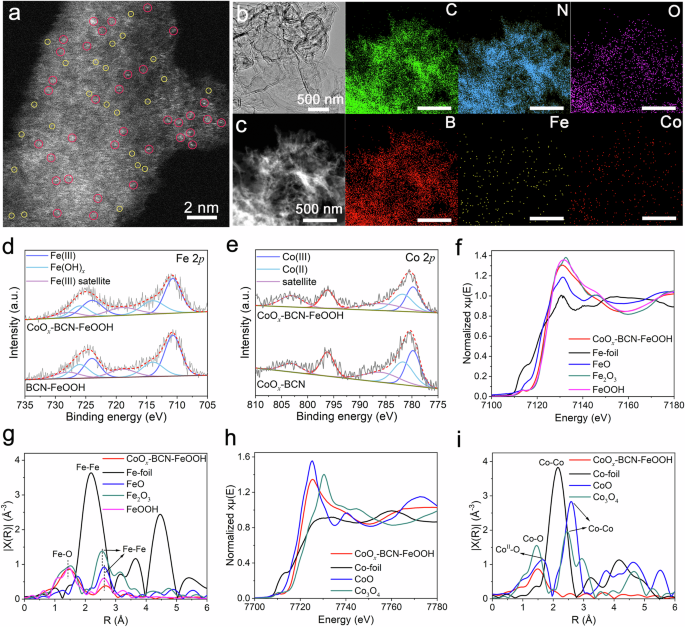 Fig. 1: Morphology and structural characterization of CoOx-BCN-FeOOH.