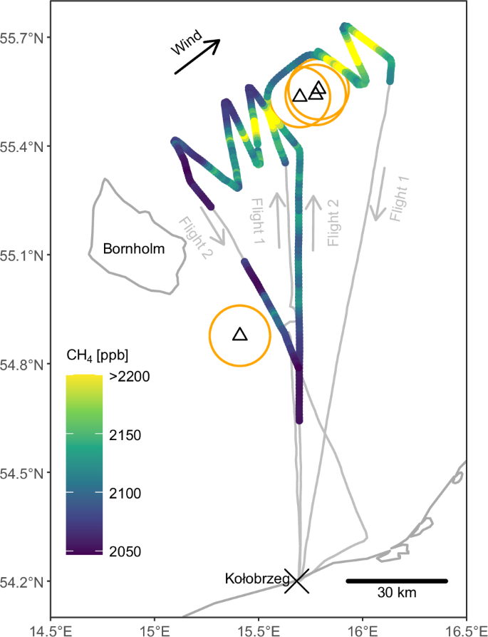 Fig. 1: Overview of the study area and atmospheric methane measurements.
