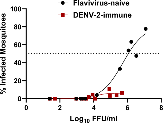 Fig. 3: Ae. aegypti fed on DENV-immune, and YFV-challenged NHPs have low infection rates.