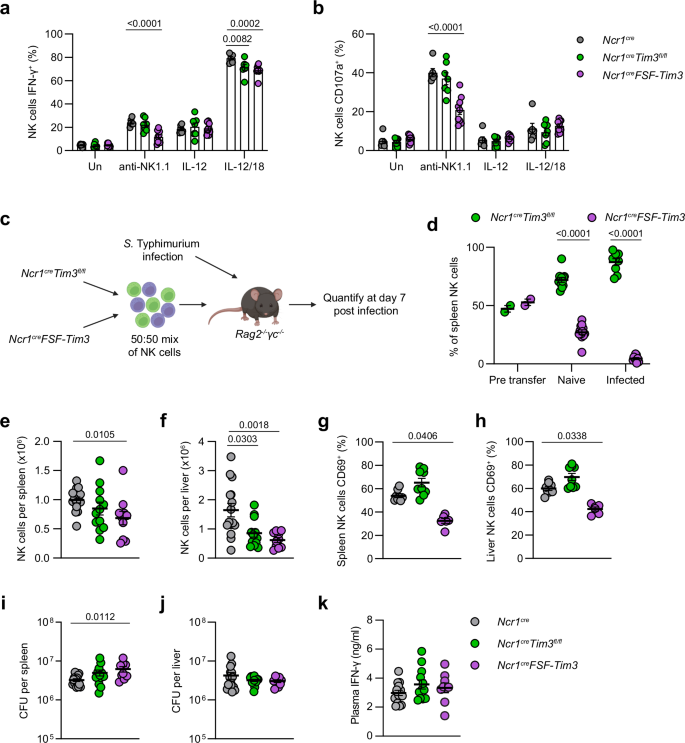 Fig. 2: Overexpression of Tim3 restricts NK cell function and accumulation.