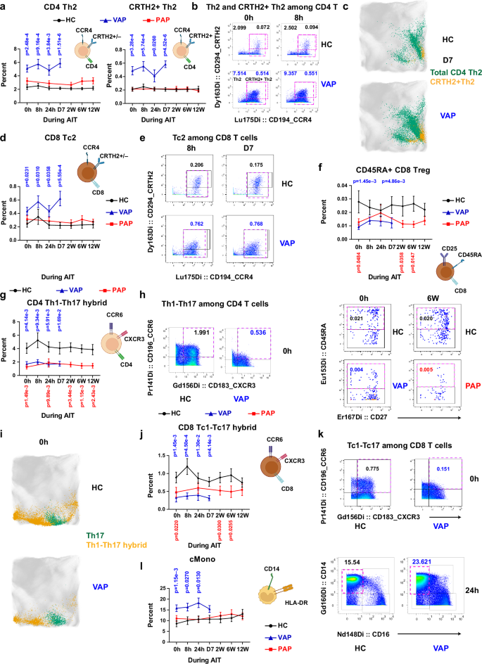 Fig. 3: Hybrid subsets mark immune signatures in VAP during the AIT initiation.