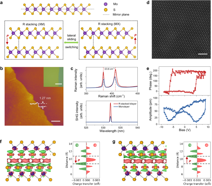 Fig. 1: Sliding ferroelectricity of R-stacked bilayer MoS2.