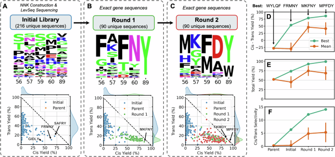 Fig. 3: ALDE optimization trajectory on the ParPgb active site.