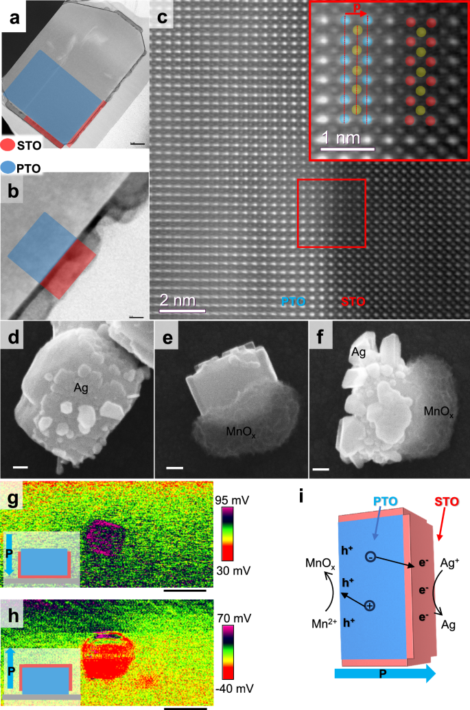 Fig. 3: Selective growth of STO on PTO and the charge separation image studies.