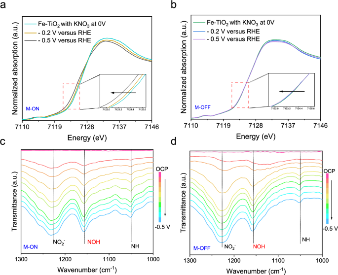 Fig. 4: Mechanistic studies for the NO3RR over Fe-TiO2.