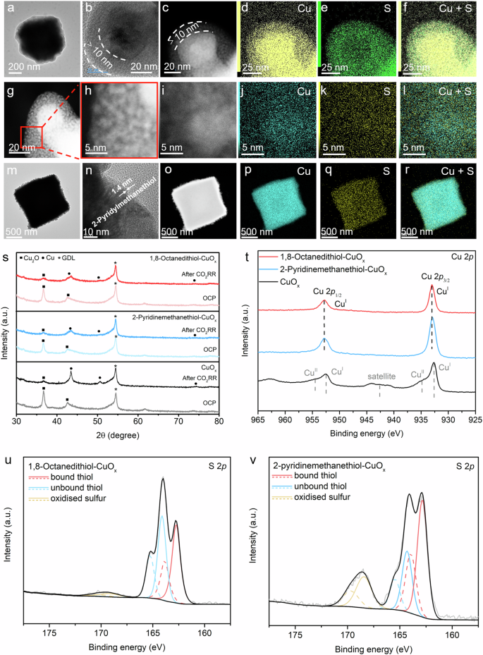 Fig. 4: Characterizations of 1,8-octanedithiol-CuOx and 2-pyridinemethanethiol-CuOx catalysts.