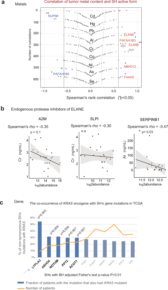 Fig. 7: Dysregulated active enzyme fractions correlate with FDA-identified toxic metals in tobacco smoke and display genetic polymorphism relevant to KRAS-LUAD oncogene.