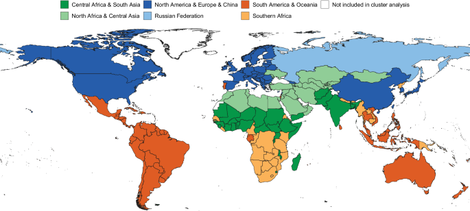 Fig. 2: Country and territory clusters used in modelling (Supplementary Table 2).