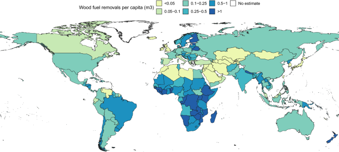 Fig. 3: Estimated 2019 wood fuel removals per capita (m3).