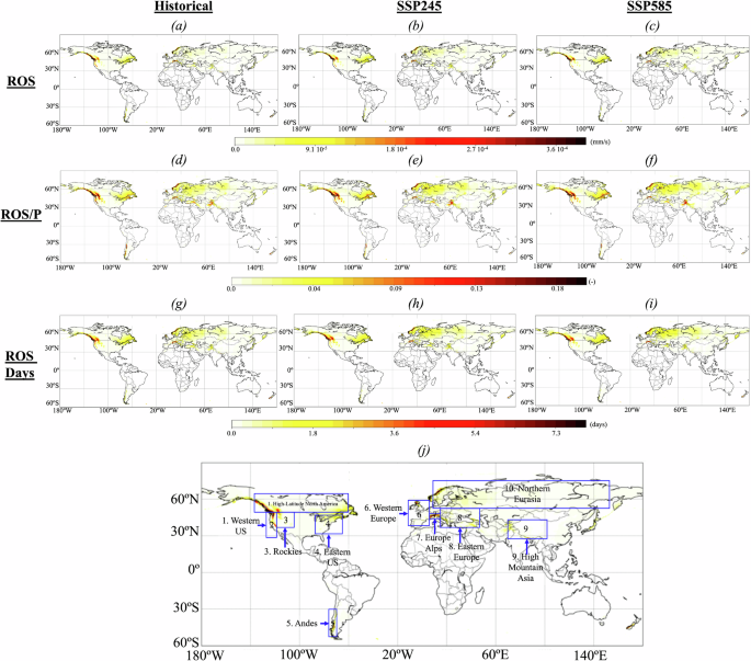 Fig. 1: Rain-on-snow occurs most frequently in high-altitude and high-latitude regions, reaching up to 10% of annual precipitation.