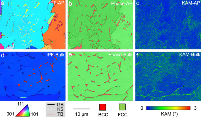 Fig. 5: EBSD characterization of the as-printed single-track (AP) and bulk 316L SS samples.
