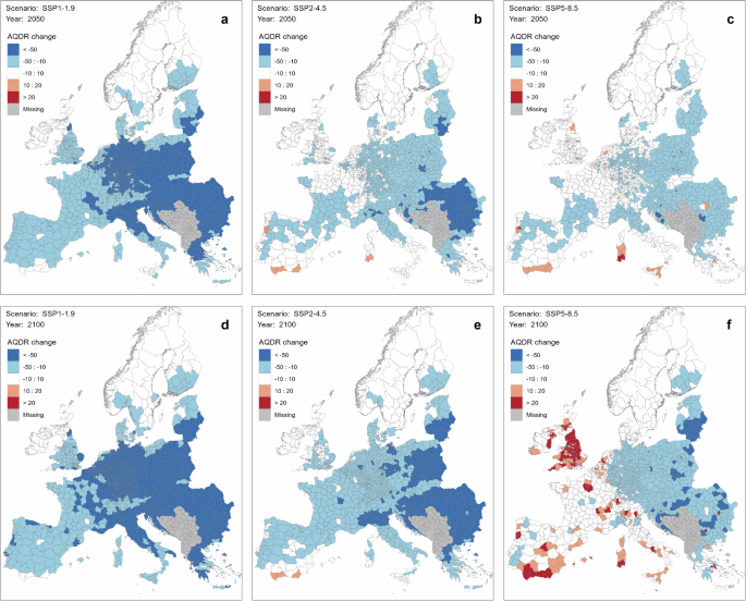 Fig. 5: Relative change in air quality death rate for different scenarios.