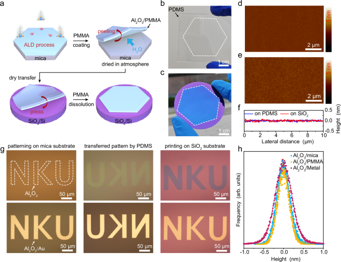 Fig. 2: Sacrifice-layer-free transfer of wafer-scale ALD-oxide films on mica.