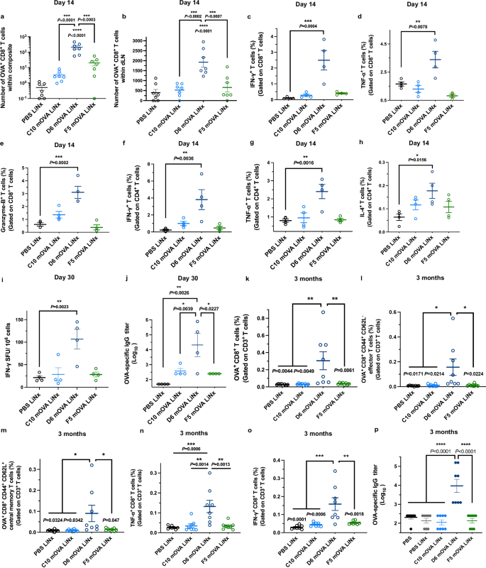 Fig. 3: In vivo assessments of antigen-specific immune activation by three different mRNA LiNx formulations.